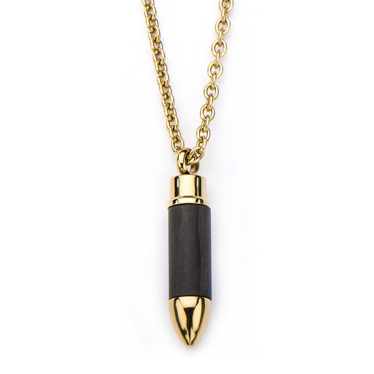 Stainless Steel Gold IP & Carbon Graphite Bullet Pendant with Chain