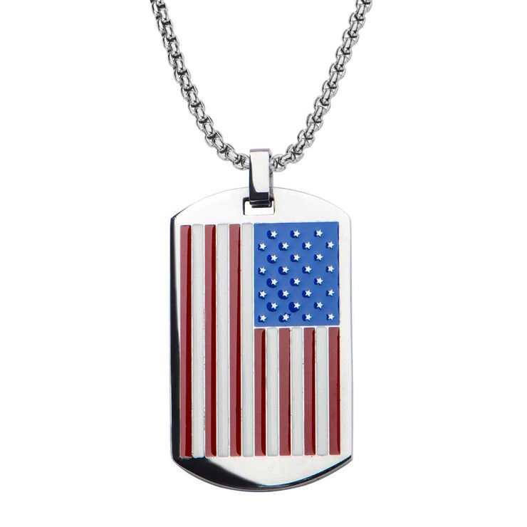 American Flag Enamel Dog Tag Pendant with Chain