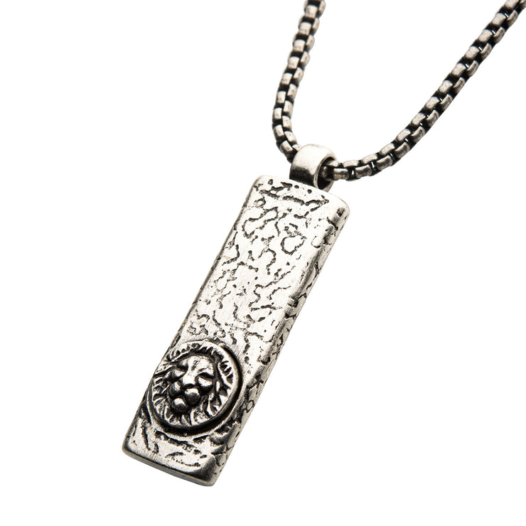 Stainless Steel Silver IP Dog Tag Pendant with Lion Head Inlay