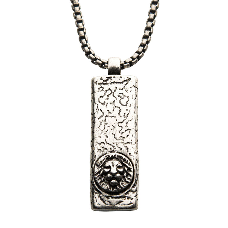 Stainless Steel Silver IP Dog Tag Pendant with Lion Head Inlay