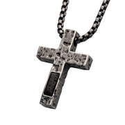 Stainless Steel Silver IP Cross Pendant with Lava Stone Pendant