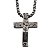 Stainless Steel Silver IP Cross Pendant with Lava Stone Pendant