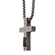 Stainless Steel Silver IP Cross Pendant with Lava Stone Pendant