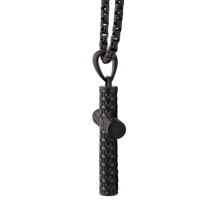 Black IP Matte Finish Steel Scale Cross Drop Pendant