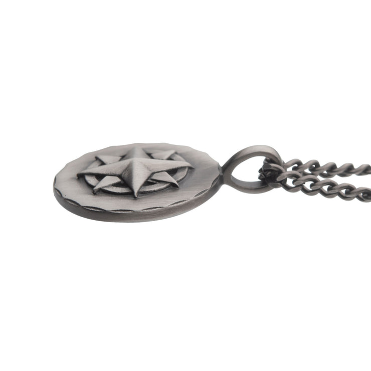 Gun Metal IP Compass Medallion Pendant with Chain