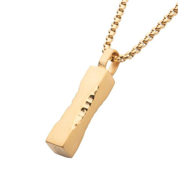 Matte 18Kt Gold IP Chiseled Engravable Drop Pendant with Box Chain