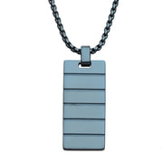 Blue IP Ridged Compact Dog Tag Pendant with Cobalt Blue Box Chain