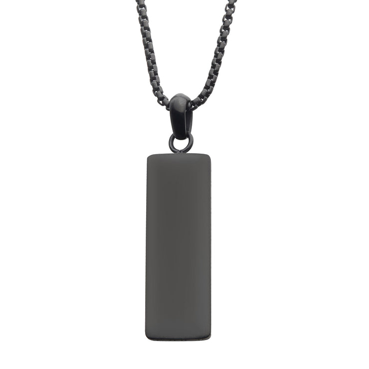 Matte Black IP Engravable Drop Pendant with Round Box Chain