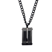 Black IP & Cable Inlayed Dog Tag Pendant with Chain