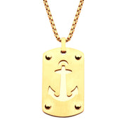 18Kt Gold IP Etched Anchor Dog Tag Pendant with Box Chain