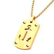 18Kt Gold IP Etched Anchor Dog Tag Pendant with Box Chain