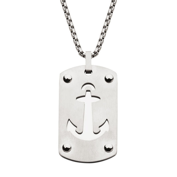 Stainless Steel Etched Anchor Dog Tag Pendant with Box Chain