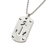 Stainless Steel Etched Anchor Dog Tag Pendant with Box Chain