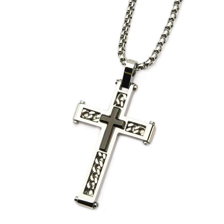 Two Tone Layered Cross Pendant with Chain