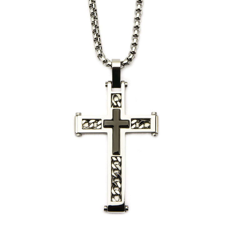 Two Tone Layered Cross Pendant with Chain