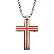 Steel & Red IP Dante Cross Pendant with Chain