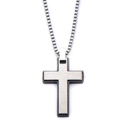 Black IP & Stainless Steel Cross Pendant with Chain