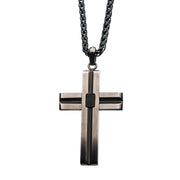 Stainless Steel and Black IP Antique Cross Pendant