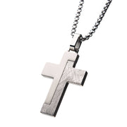 Modern Block-Textured Stainless Steel Cross Pendant