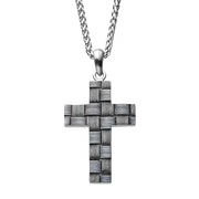 Antiqued Stainless Steel Weave Pattern Cross Pendant with Chain