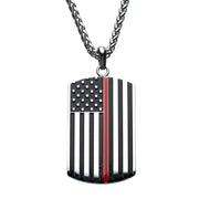 Thin Red Line American Flag Firefighter Military Style Dog Tag Enamel Pendant