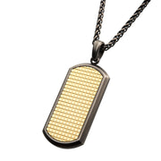 Gun Metal IP with 18Kt Gold IP Grid Inlay Dog Tag Pendant, with Black IP Wheat Chain