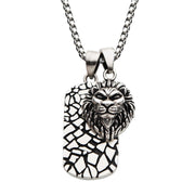 Stainless Steel with 3D Lion Head Dog Tag Pendant, with Antique Silver IP Chain