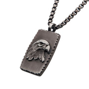 Gun Metal IP Eagle Inlay Dog Tag Pendant with Round Box Chain