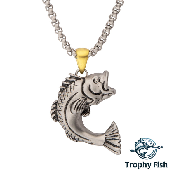 Antiqued Matte Finish Steel Largemouth Bass Pendant