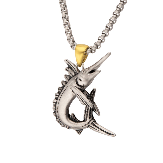 Antiqued Matte Finish Steel Marlin Pendant