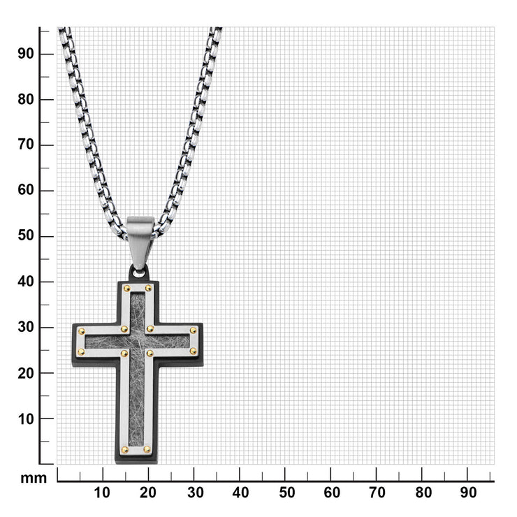 Textured Black IP Cross Pendant with Chain