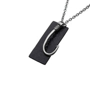 Stainless Steel Antiqued Finish Fish Hook & Black IP Tag Pendant with chain