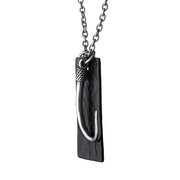 Stainless Steel Antiqued Finish Fish Hook & Black IP Tag Pendant with chain