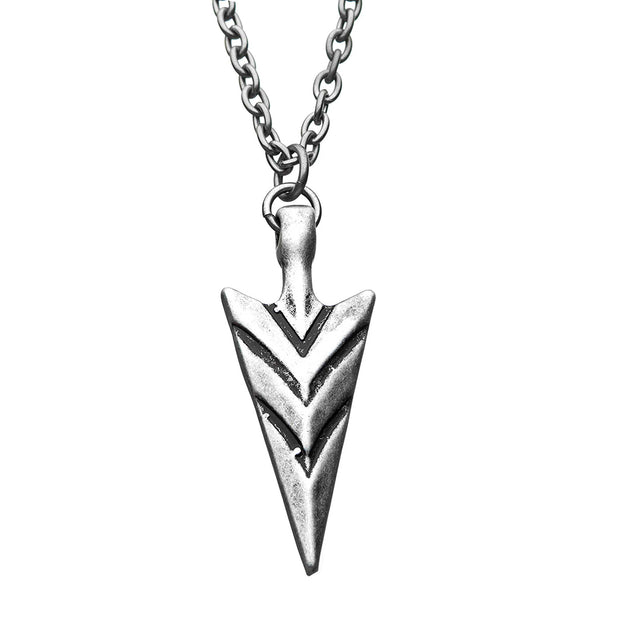 Stainless Steel & Antiqued Finish Arrowhead Pendant with Chain