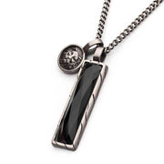 Matte Finish Gun Metal IP with African Lion Sigil & Faceted Black Agate Stone Double Pendants with Curb Chain