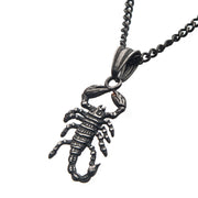 Antiqued Stainless Steel Scorpion Pendant with Black IP Chain