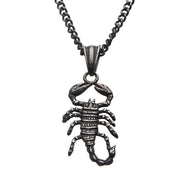 Antiqued Stainless Steel Scorpion Pendant with Black IP Chain