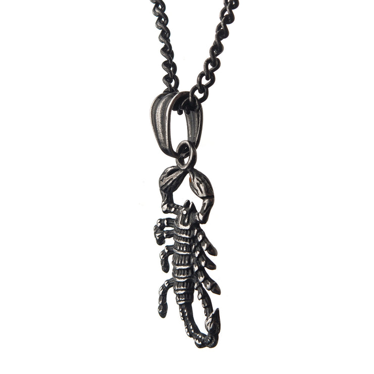 Antiqued Stainless Steel Scorpion Pendant with Black IP Chain