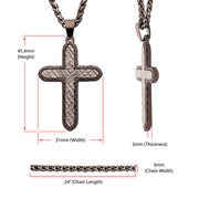 Gun Metal IP Stainless Steel Chiseled Bold Cross Firenze Pendant with Wheat Chain