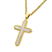 18Kt Gold IP Stainless Steel Chiseled Bold Cross Firenze Pendant with Wheat Chain