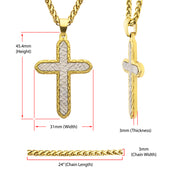 18Kt Gold IP Stainless Steel Chiseled Bold Cross Firenze Pendant with Wheat Chain