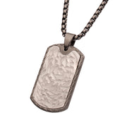 Gun Metal IP Stainless Steel Chiseled Bold Tag Firenze Pendant with Box Chain