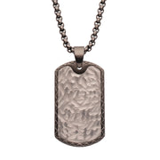 Gun Metal IP Stainless Steel Chiseled Bold Tag Firenze Pendant with Box Chain