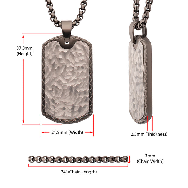 Gun Metal IP Stainless Steel Chiseled Bold Tag Firenze Pendant with Box Chain