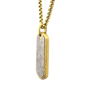 18Kt Gold IP Stainless Steel Chiseled Bold Tag Firenze Pendant with Box Chain