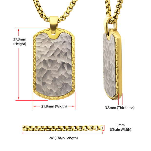 18Kt Gold IP Stainless Steel Chiseled Bold Tag Firenze Pendant with Box Chain