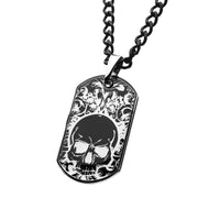 Stainless Steel Black IP with Skull Design Dog Tag Pendant with Chain