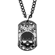 Stainless Steel Black IP with Skull Design Dog Tag Pendant with Chain