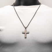 Gun Metal IP Steel Matte Finish Deer Antler Inlay with CZ Cross Pendant