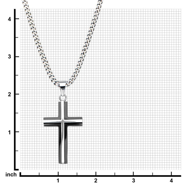 Black IP & Steel 3D Cross Pendant